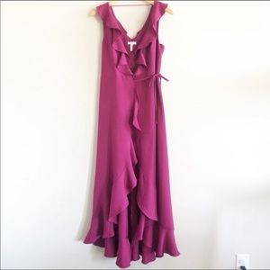 Leith | Magenta Ruffle Maxi Tie Wrap Dress Small